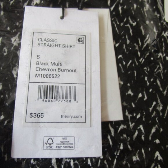 Theory Classic Straight Blouse Black Multi Chevron Burnout New with Tags - Picture 4 of 4